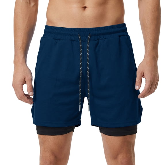 Rvwovn Men's 2-in-1 Lined Athletic Shorts with Compression Liner Lightweight Workout Running Shorts