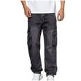 thumbnail image 1 of Rvwovn Men's Baggy Cargo Jeans, Y2K Vintage Wide Leg Loose Fit Denim Pants with Multiple Pockets, 1 of 5