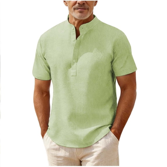 Rvwovn Men's Band Collar Henley Shirt, Casual Short Sleeve Half Button Breathable Lightweight Top