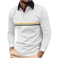 thumbnail image 1 of Rvwovn Men's & Big Men's Long Sleeve Golf Shirt S-5XL Striped Chest Casual Pullover Collar Top, 1 of 6