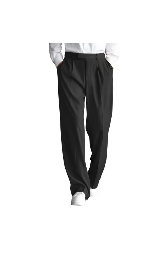 Men's Business Dress Pants, Pleated Straight Leg Office Trousers for Work and Lounge Wear