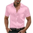 thumbnail image 1 of Rvwovn Men's Button Down Dress Shirt, Short Sleeve Muscle Fit Satin Tops for Business Wedding (S-5XL), 1 of 7