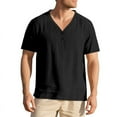 thumbnail image 1 of Rvwovn Men's Button-Down Shirt - Collarless Short Sleeve Summer Beach Casual Vacation Top, 1 of 7
