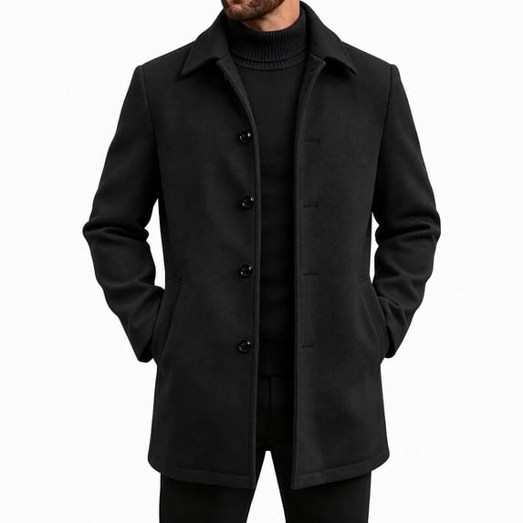 Rvwovn Men's Button Down Trench Coat Lapel Collar Relaxed Fit Casual Mid Length Outerwear with Pockets