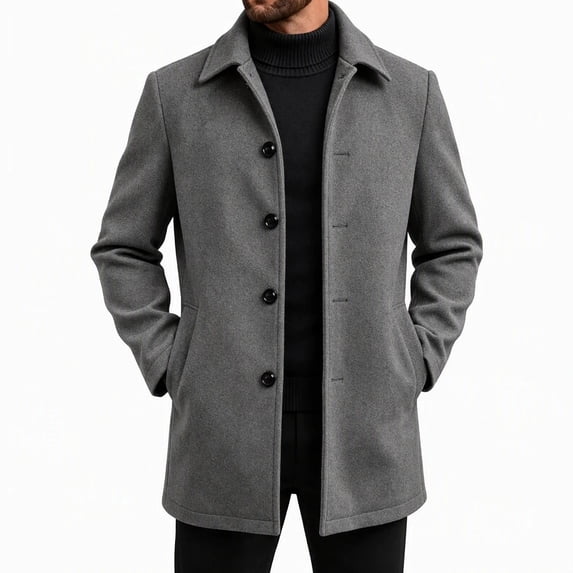 Rvwovn Men's Button Down Trench Coat Lapel Collar Relaxed Fit Casual Mid Length Outerwear with Pockets