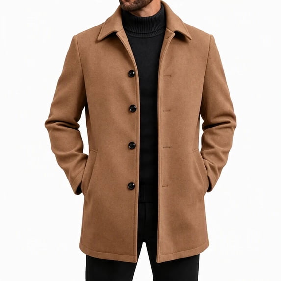 Rvwovn Men's Button Down Trench Coat Lapel Collar Relaxed Fit Casual Mid Length Outerwear with Pockets