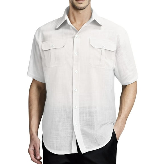 Rvwovn Men's Casual Button Down Shirt - Short Sleeve Slim Fit with Pocket for Vacation Beach