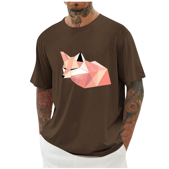 Rvwovn Men's Casual Short Sleeve T-Shirt Geometric Animal Graphic Crewneck Tees for Everyday Wear