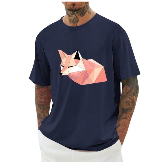 Rvwovn Men's Casual Short Sleeve T-Shirt Geometric Animal Graphic Crewneck Tees for Everyday Wear