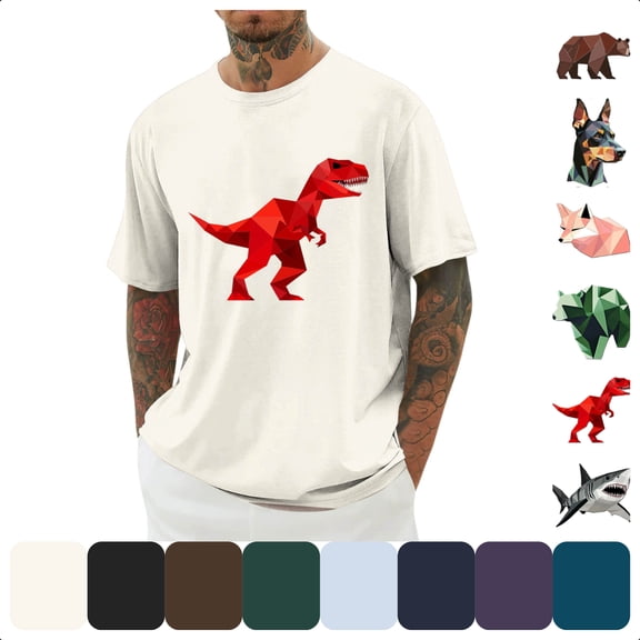 Rvwovn Men's Casual Short Sleeve T-Shirt Geometric Animal Graphic Crewneck Tees for Everyday Wear