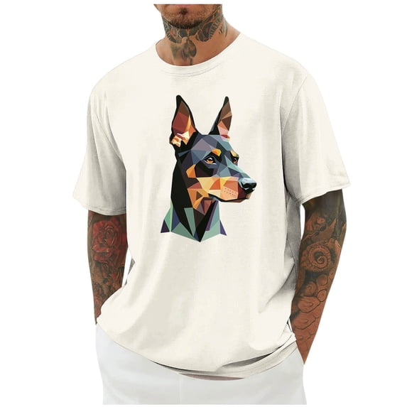 Rvwovn Men's Casual Short Sleeve T-Shirt Geometric Animal Graphic Crewneck Tees for Everyday Wear