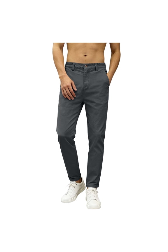 Men’s Casual Slim Chino Trousers, Breathable Classic Flat-Front Pants for Daily & Office Wear