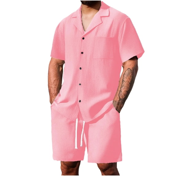 Rvwovn Men's Casual Summer Shirt and Shorts Matching Set Button Down Comfortable 2-Piece Outfit