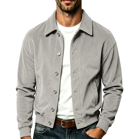 Rvwovn Men's Classic Corduroy Jacket - Button Dwon Casual Collared Bomber Coat with Ribbed Cuffs