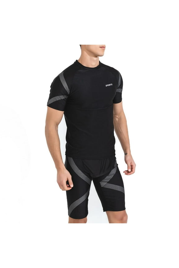 Men's Compression 2-Piece Set, Short Sleeve Athletic Shirt & Shorts for Workout & Training