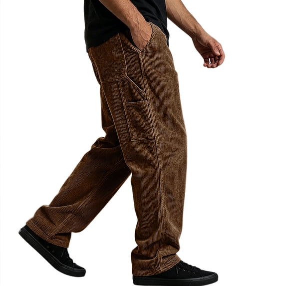 Rvwovn Men's Corduroy Cargo Pants Relaxed Fit Straight Leg Work Pants with Multi Pockets Casual Wear