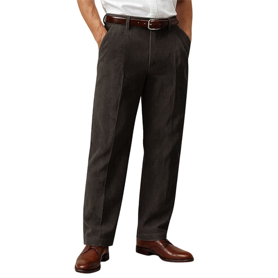 Rvwovn Men's Corduroy Dress Pants, Pleated Front & Casual Trousers with Pockets for Business and Work