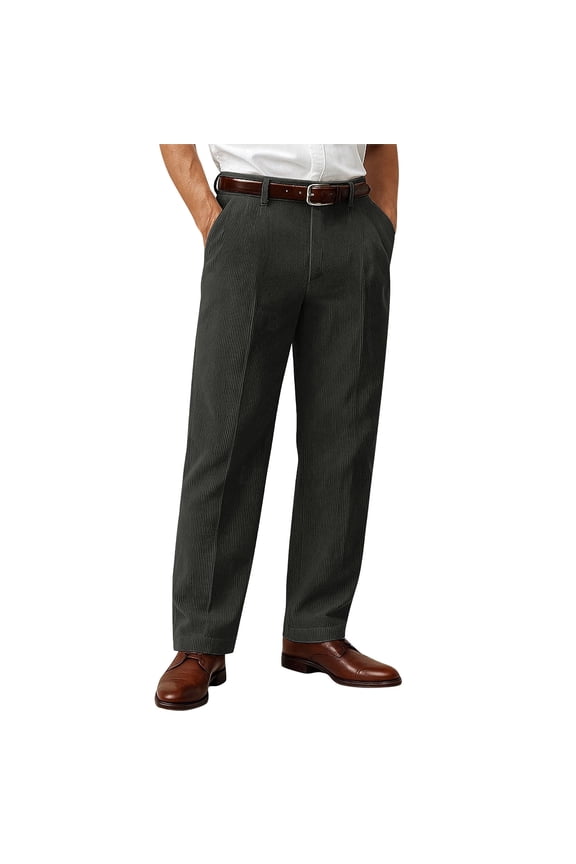 Men's Corduroy Dress Pants, Pleated Front & Casual Trousers with Pockets for Business and Work