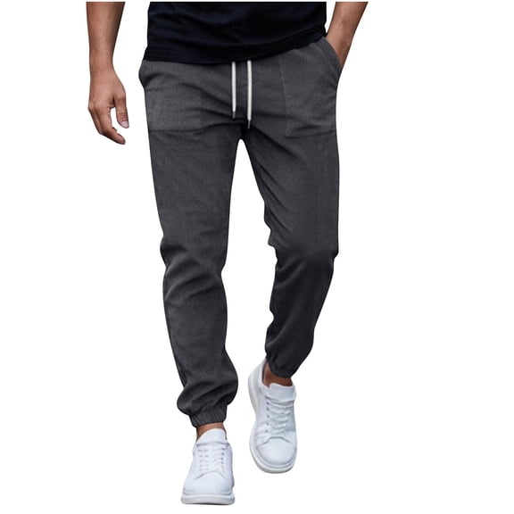 Rvwovn Men's Corduroy Joggers, Elastic Waist Drawstring Sweatpants with Cinched Bottom Casual Sports Wear