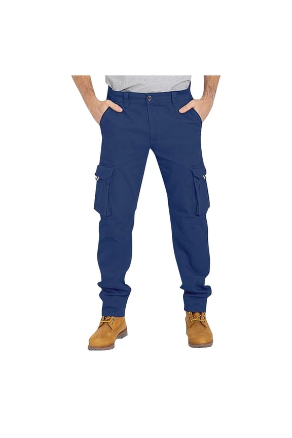 Men's Cotton Cargo Work Pants with 6 Pockets, Straight Leg Comfort Fit for Outdoor Wear