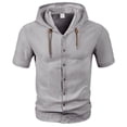 thumbnail image 1 of Rvwovn Men's Cotton Linen Hooded Shirt, Short Sleeve Lightweight Button Down Tees for Summer & Beach, 1 of 6