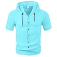 thumbnail image 1 of Rvwovn Men's Cotton Linen Hooded Shirt, Short Sleeve Lightweight Button Down Tees for Summer & Beach, 1 of 6