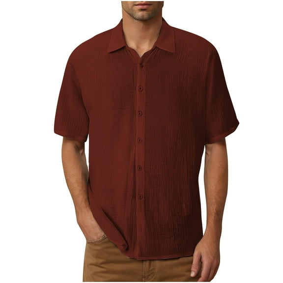 Rvwovn Men's Cotton Linen Short Sleeve Shirts - Casual Button-Down Tops for Summer Beach and Vacation