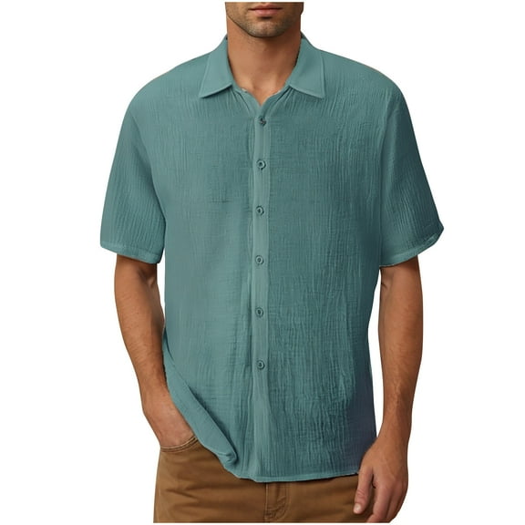 Rvwovn Men's Cotton Linen Short Sleeve Shirts - Casual Button-Down Tops for Summer Beach and Vacation