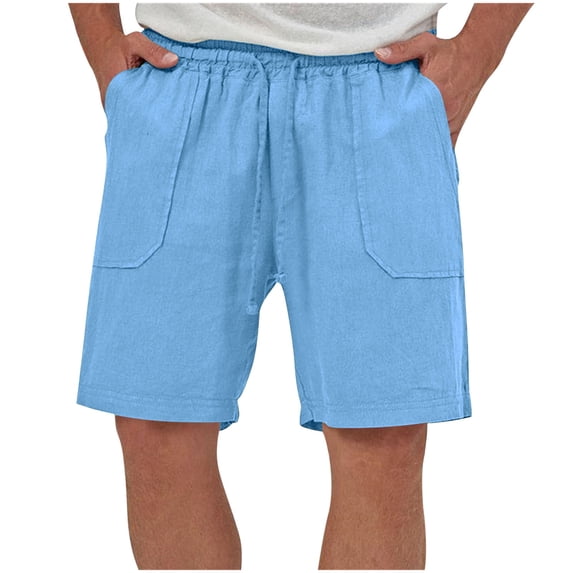 Rvwovn Men's Cotton Linen Shorts, Elastic Drawstring Waist Loose Fit Summer Casual Shorts