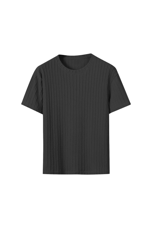 Men's Crew Neck T-Shirt - Cable Knit Textured Short Sleeve Tops for Casual Summer, Sizes S-3XL