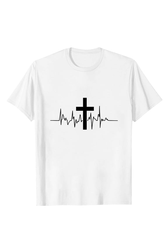 Men's Cross Graphic Short Sleeve T-Shirt - Jesus Faith Cotton Crewneck Daily Tee
