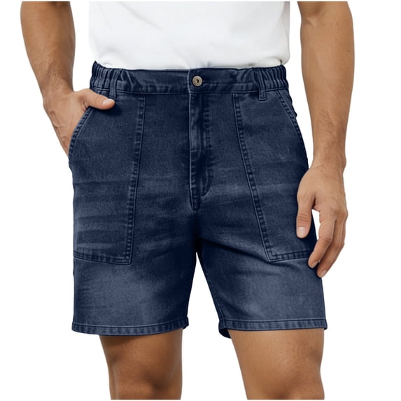 Rvwovn Men's Elastic Waist Denim Shorts Relaxed Fit Casual Jean Shorts with Pockets for Daily Wear & Outdoor