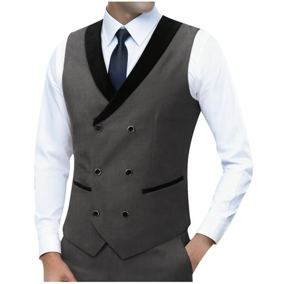 Rvwovn Men's Slim-Fit Double-Breasted Suit Vest Stylish Formal Business Waistcoat for Prom Wedding