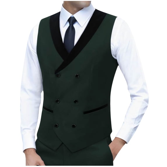 Rvwovn Men's Slim-Fit Double-Breasted Suit Vest Stylish Formal Business Waistcoat for Prom Wedding