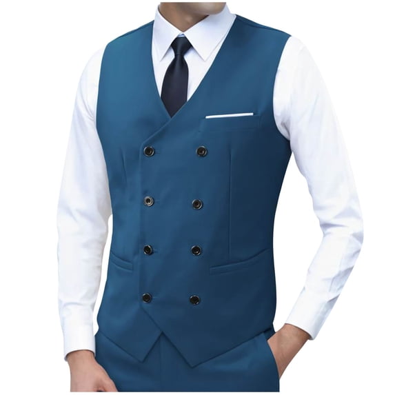 Rvwovn Men's Slim-Fit Double-Breasted Suit Vest Stylish Formal Business Waistcoat for Prom Wedding