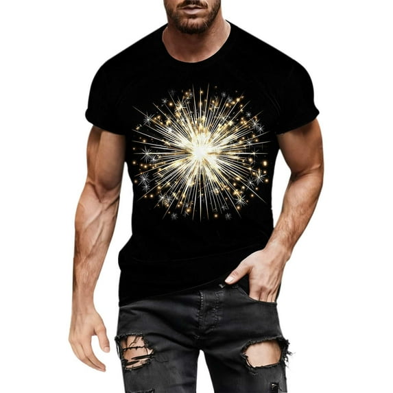 Rvwovn Men's Fireworks Graphic Shirt - Short Sleeve Button Down Tops for Beach, Holiday and Casual