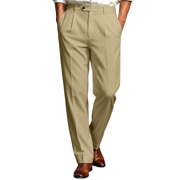 Rvwovn Men's Formal Double Pleat Dress Pants Slim Fit Pants for Work Business and Wedding Wear