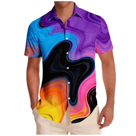 Rvwovn Men's Funny Graphic Shirts - Short Sleeve Button-Down Tee Tops for Summer, Beach and Holiday