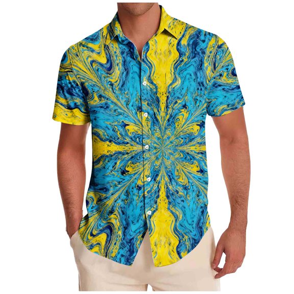 Rvwovn Men's Funny Graphic Shirts - Short Sleeve Button-Down Tee Tops for Summer, Beach and Holiday