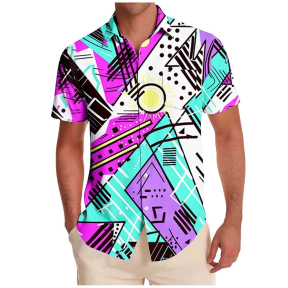 Rvwovn Men's Funny Graphic Shirts - Short Sleeve Button-Down Tee Tops for Summer, Beach and Holiday