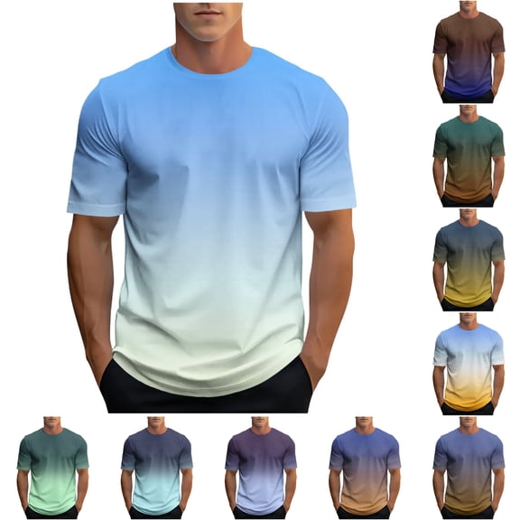 Rvwovn Men's Gradient Color T-Shirt Short Sleeve Crewneck Casual Summer Top Lightweight Workout Fashion