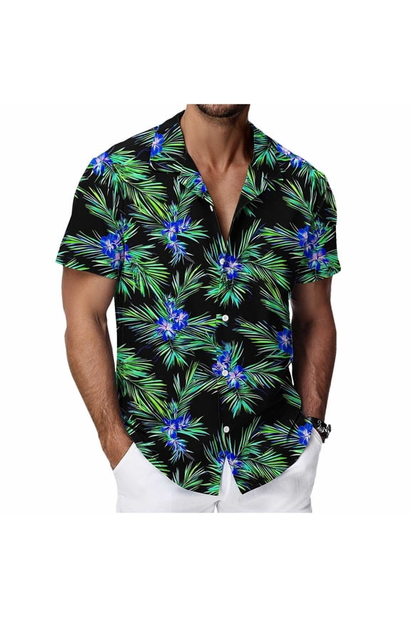 Men's Hawaiian Short Sleeve Shirt Button Down Tropical Print Casual Tee Beach Vacation Wear S-4X