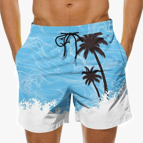 Rvwovn Men's Hawaiian Swim Trunks with Drawstring, Quick-Dry & Pockets, Printed Trendy Beach Shorts