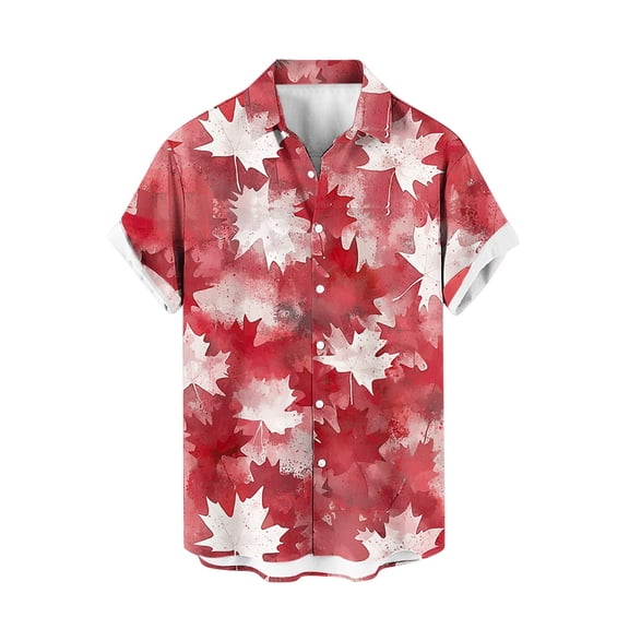 Rvwovn Men's Leaf Print Button-Down Shirts - Short Sleeve Beach and Vacation Tops