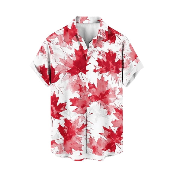 Rvwovn Men's Leaf Print Button-Down Shirts - Short Sleeve Beach and Vacation Tops