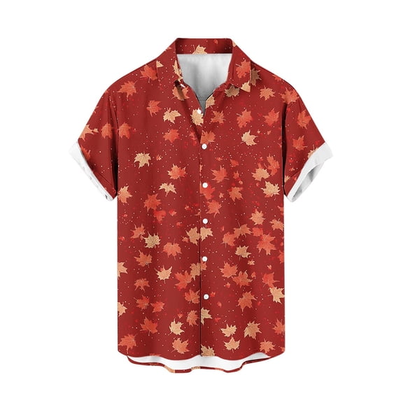 Rvwovn Men's Leaf Print Button-Down Shirts - Short Sleeve Beach and Vacation Tops