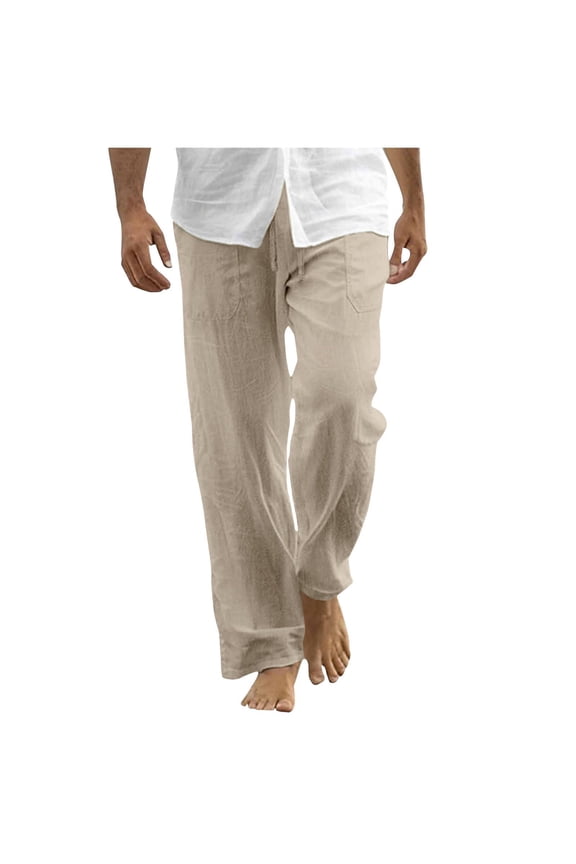 Men's Lightweight Beach Pants, Straight Leg Casual Trousers with Drawstring for Vacation