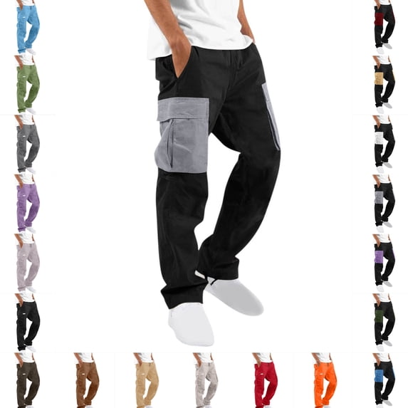Rvwovn Men's Lightweight Cargo Pants - Cotton Color Block Straight Leg Work & Streetwear Pants