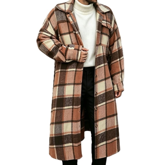 Rvwovn Men's Long Plaid Button Down Shacket Casual Flannel Shirt Jacket Fall Winter Outerwear