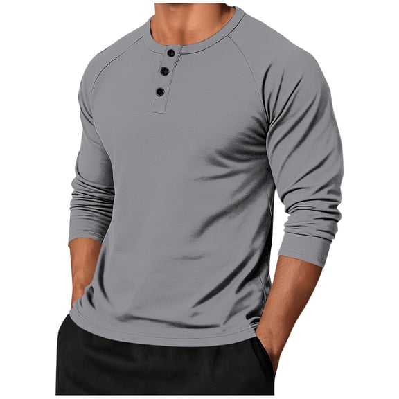 Rvwovn Men's Long Sleeve Henley Shirt - Button Casual Soft Solid Color Lightweight Basic T-Shirt